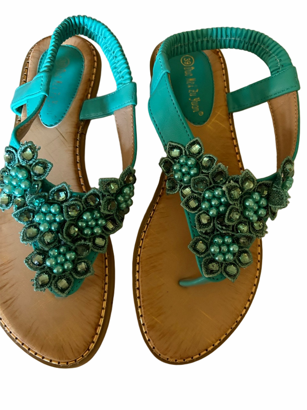 NNT Duo Mel Zu Yuon Turquoise embellished thong sandals. Size 39 (8,8.5,9)